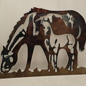 Horse With Colt - Metal Wall Art - Steel 24" wide x 18" tall Handmade